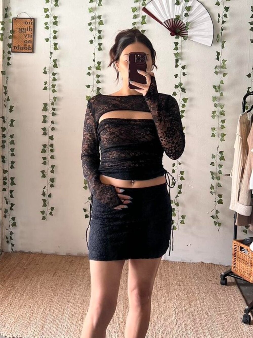 Mistress Rocks Black Lace Cutout Top – Size M